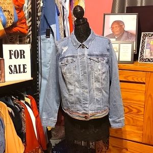 Lane Bryant Size 16 Embroidered "Love" Graphic Distressed Denim Jacket